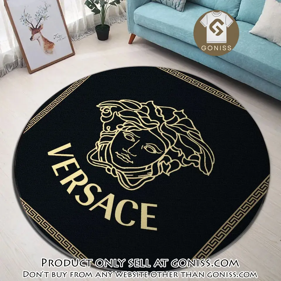 Versace yellow medusa black luxury brand fashion round rug carpet home decor gn0131155